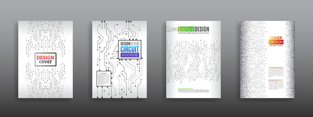 Circuit board background for magazine cover. Technology communication element for brochure. Futuristic hi-tech flyer template. Abstract digital concept booklet. Computer technology  illustration