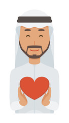 An arab man wearing ethnic costumes has a heart mark