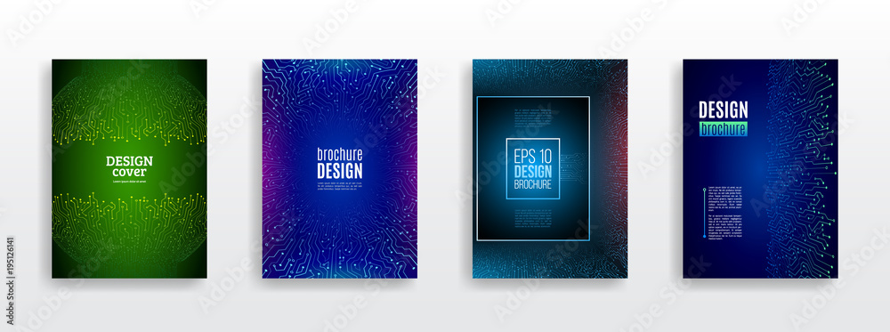 Aufkleber futuristic hi-tech flyer template. technology communication element for brochure. circuit board back