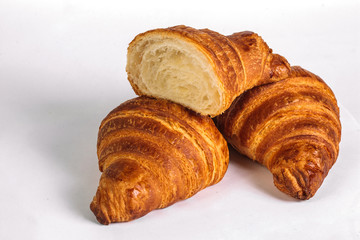 Sliced croissant without feeling isolated on white background