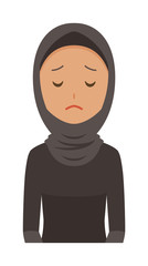 An arab woman wearing ethnic costumes is apologizing