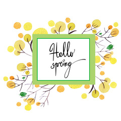 watercolor summer and hello spring floral frame illustration