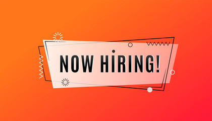 Now hiring concept. Emergency job vacancy advertisement geometric banner design
