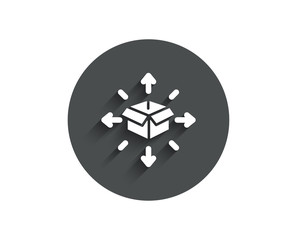 Parcel delivery simple icon. Logistics service sign. Tracking symbol. Circle flat button with shadow. Vector