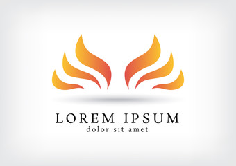 fire wings vector logo design template, bird icon, feather sign, twirl symbol, vector illustration