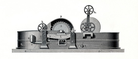 Hollander beater - from the side (from Meyers Lexikon, 1896, 13/484/485)
