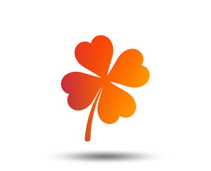 Clover with four leaves sign icon. Saint Patrick symbol. Blurred gradient design element. Vivid graphic flat icon. Vector