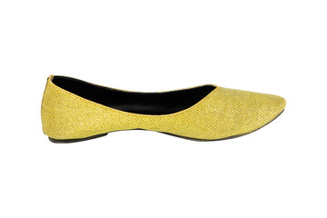 woman gold shoes isolated on white