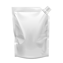Blank Food Flexible Blank Stand Up Pouch Bag With Corner Spout Lid. Mock Up, Template. Illustration Isolated On White Background. Ready For Your Design. Product Packaging. Vector EPS10
