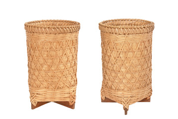 basket made from wicker and bamboo isolated on white background.