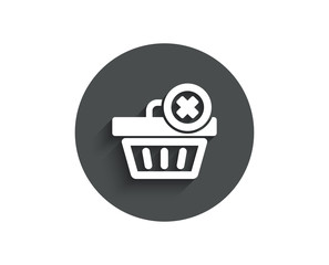 Remove Shopping cart simple icon. Online buying sign. Supermarket basket symbol. Circle flat button with shadow. Vector