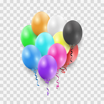 Group of Colour Glossy Helium Balloons Isolated on Transparent.