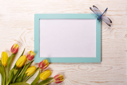 Blank sheet and tulips.