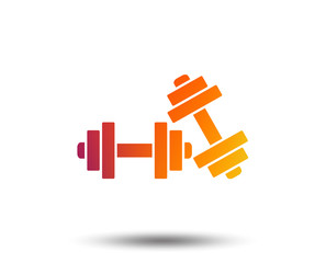 Obraz premium Dumbbells sign icon. Fitness sport symbol. Gym workout equipment. Blurred gradient design element. Vivid graphic flat icon. Vector