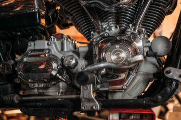 close-up shot of vintage motorcycle engine