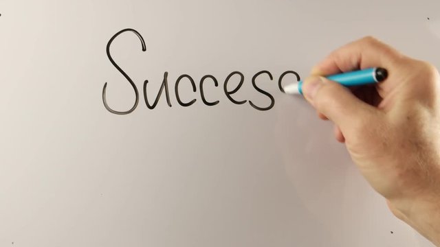 Male hand writing words &ldquo;success&rdquo;, &ldquo;IQ&rdquo; and &ldquo;EQ&rdquo; on the whiteboard