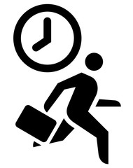 Vector icon of running man with briefcase in his hand under clock