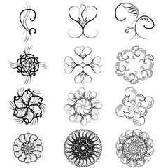 Monogram and patterns, a set of elements for decoration and design. A drawing with a brush. Vector illustration.