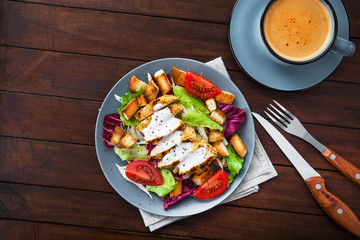 fresh salad with grilled chicken