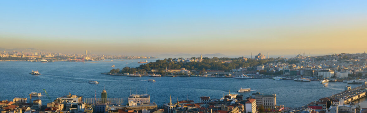 Evening sunset over the roofs and sea  of the Turkish capital - Istanbul.