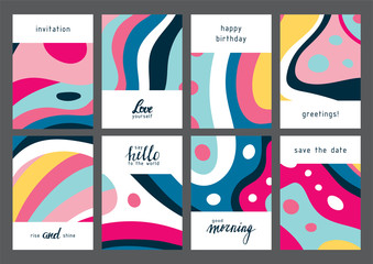 Obraz na płótnie Canvas Set of creative universal geometric cards. Designs for prints, wedding, anniversary, birthday, Valentine's day, party invitations, posters, cards, etc. Vector. Isolated.