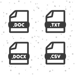 Document file icons. Download DOC, TXT, DOCX and CSV symbol sign. Web Buttons.