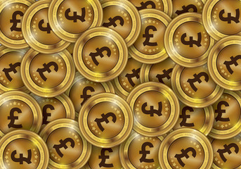 British Pound Gold coin Stack. Financial growth concept with golden coin Pound.