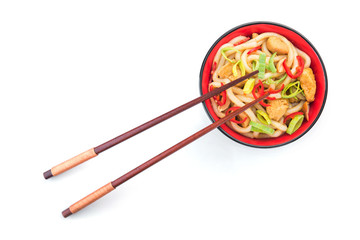 Udon japanese noodles with red chilli