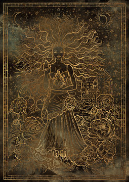 Zodiac sign Leo on grunge texture background. Hand drawn fantasy graphic illustration in frame