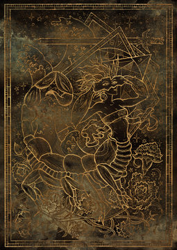 Zodiac sign Scorpion on grunge texture background. Hand drawn fantasy graphic illustration in frame