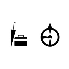 icon Travel with tourist, umbrella, store, travel bag and compass