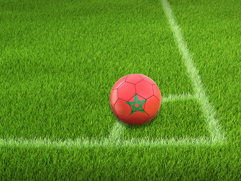 Soccer football with Moroccan flag