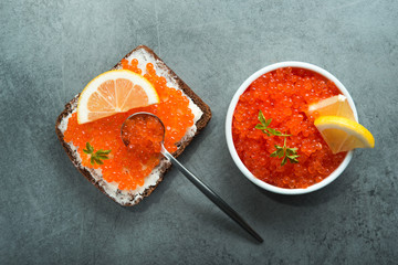 delicious red caviar with sandwich