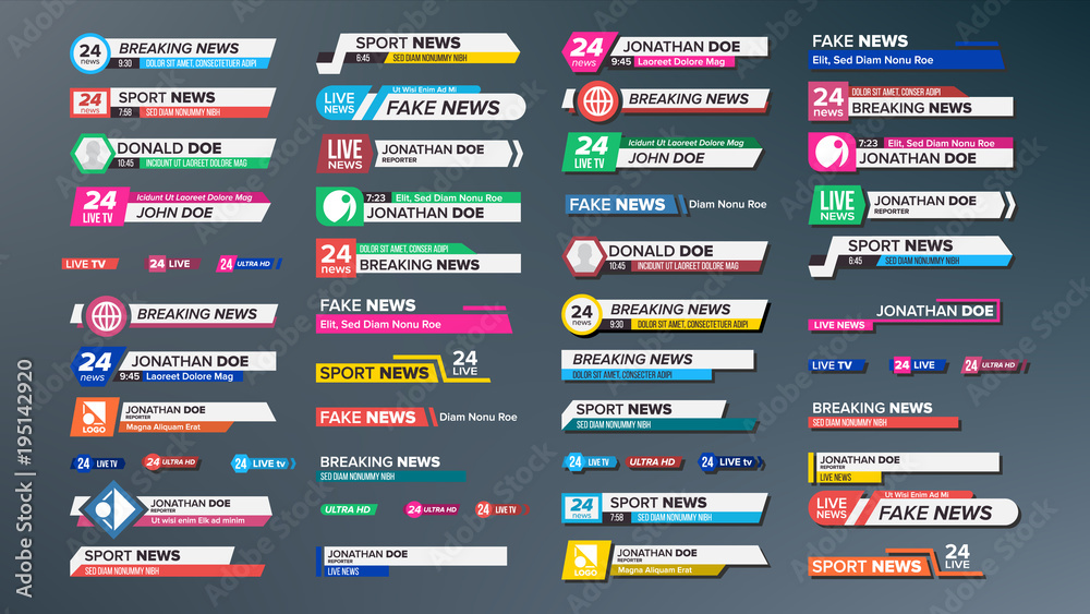 Wall mural tv news bars set vector. breaking, sport news. media labels tag for television broadcast. isolated i