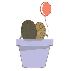 A sweet couple in love is eating in a flowerpot. Gentle illustration