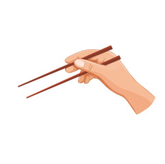 Hand with chopsticks sushi.