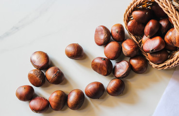Fresh chestnuts viewed from above