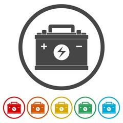 Car battery icon, Electricity accumulator battery icon, 6 Colors Included