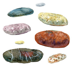 Hand drawn watercolor different color stones
