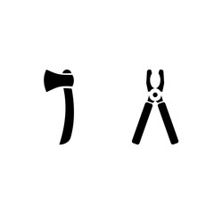 icon Instruments And Tools with metal, ax, blackground, saw and nippers
