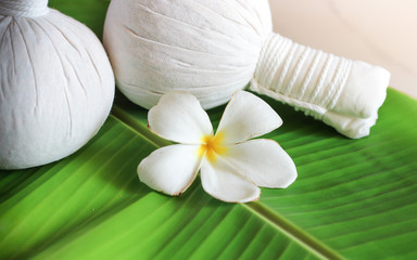 Fototapeta na wymiar Thai Herbal Compress Ball, Thai Spa massage, Healthy Concept,