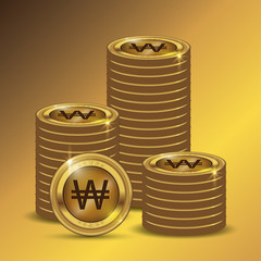 Won Gold coin Stack. Financial growth concept with golden coin won. 