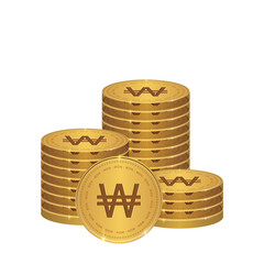 Won Gold coin Stack. Financial growth concept with golden coin won. 