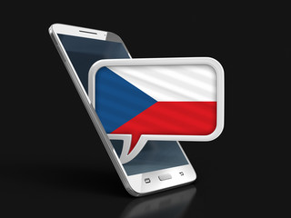 Touchscreen smartphone and Speech bubble with Czech flag. Image with clipping path