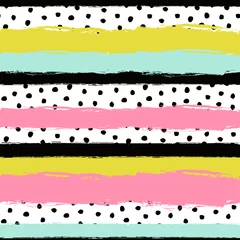 Photo sur Plexiglas Polka dot Modèle sans couture dessiné main abstraite de vecteur avec des éléments peints géométriques et pinceau à rayures. Fond texturé pour affiche, carte, textile, modèle de papier peint.