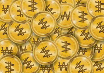 Won Gold coin Stack. Financial growth concept with golden coin won. 