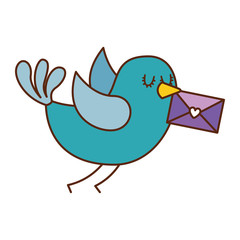 sweet bird with envelope message in beak cartoon