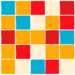 Bright background. Kitchen brick wall. Red, white, orange and blue colors.
