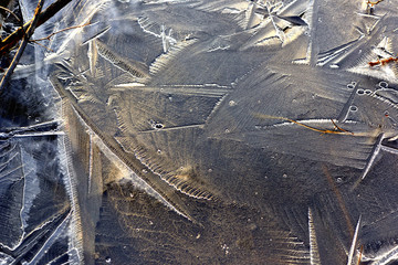 Ice formed on the puddle textures
