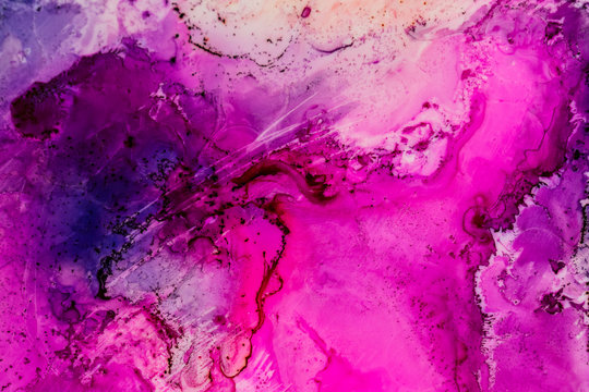 Watercolor with purple, pink and blue.